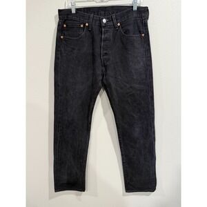 Levi's 501 Straight Jeans Men's 32x32 Black Denim Cotton Dark Wash 5 Pocket